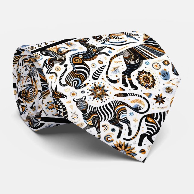 African Animals Print Boho Tie (Rolled)