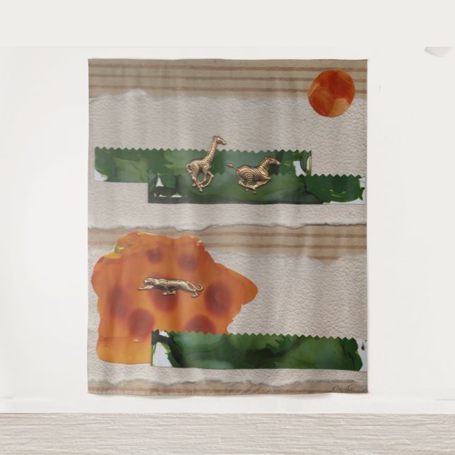 African Animals Red Collage  Tapestry (Front)