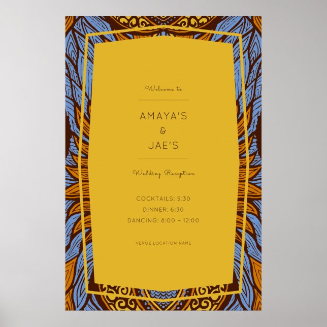 African Ankara Blue Floral Reception Poster (Front)