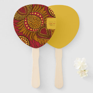 African Ankara Blue Gold Floral Hand Fans