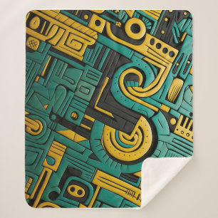 African Ankara Emerald Matrix Sherpa Blanket