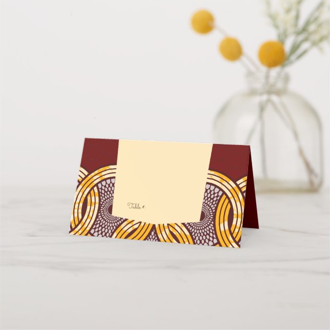 African Ankara Kiteng Gold Floral Table Place Card (Front)