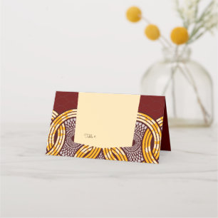 African Ankara Kiteng Gold Floral Table Place Card