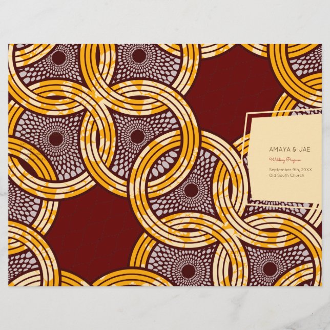 African Ankara Kitenge Gold Floral Program Cover (Front)