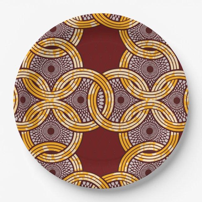 African Ankara Kitenge Gold Paper Plates (Front)