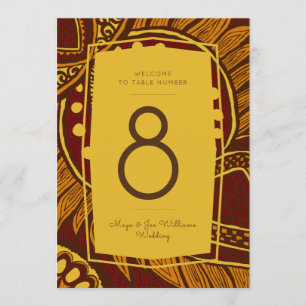 African Ankara Maroon Gold Floral Table Number
