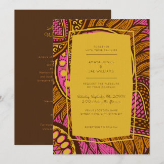African Ankara Pink Floral Wedding Invitation