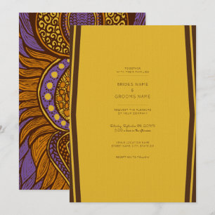 African Ankara Purple Gold Floral Wedding Invite