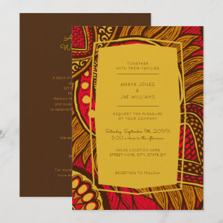 African Ankara Red Floral Wedding Invitation
