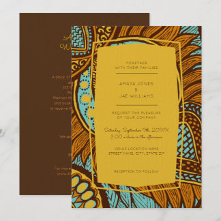 African Ankara Teal Floral Wedding Invitation