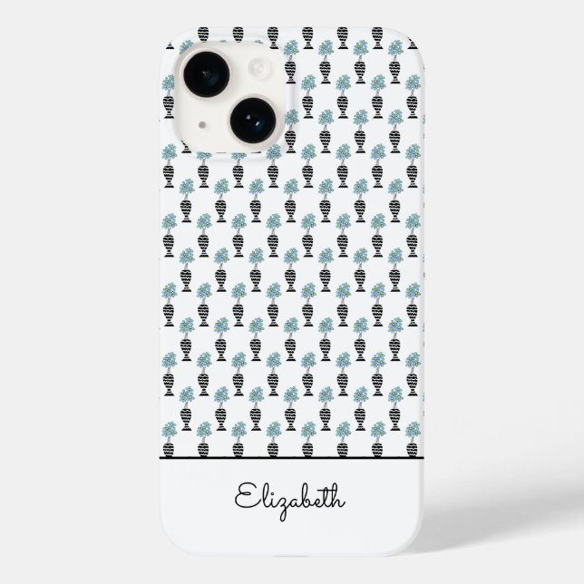 African Art, Blue Tropical Floral Case-Mate iPhone Case (Back)