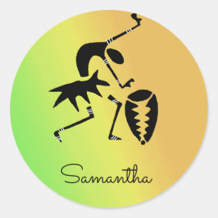 African Art, Colourful, Awesome Silhouette Dancer Classic Round Sticker