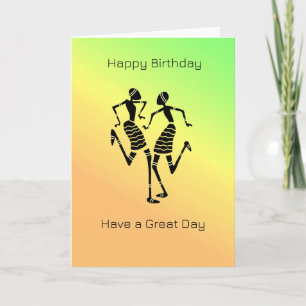 African Art, Colourful Happiness Dance Birthday Card