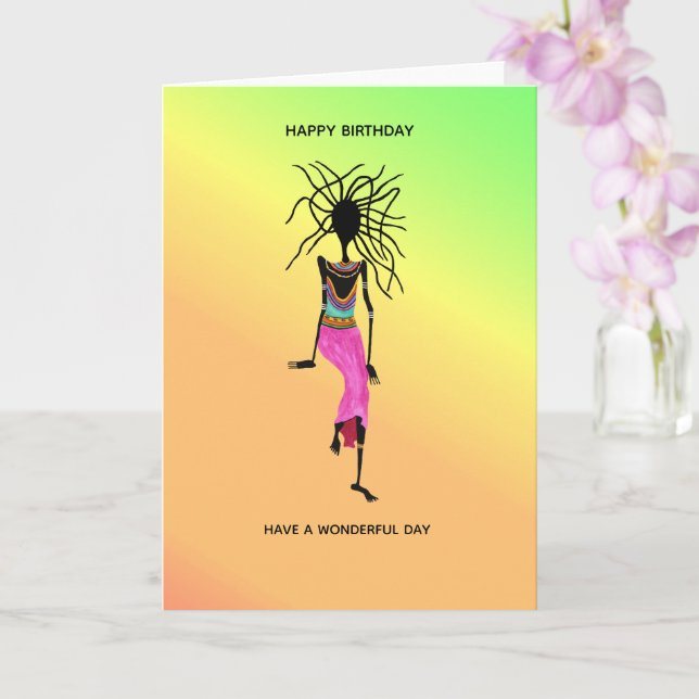 African Art, Colourful Woman Warrior Birthday Card (Orchid)