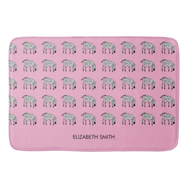 African Art, Cute and Happy Kenyan Zebra  Bath Mat (Front)