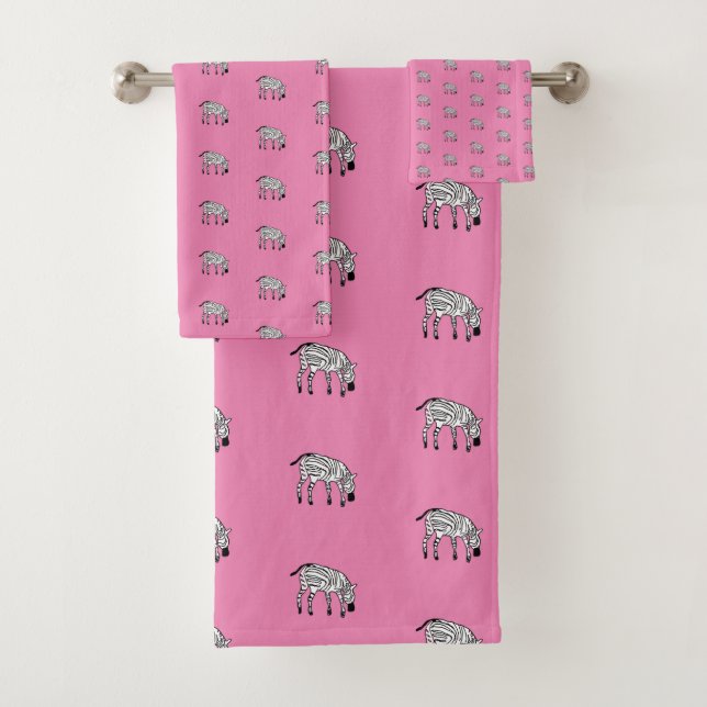 African Art, Cute Kenyan Zebras Pattern Bath Towel Set (Insitu)
