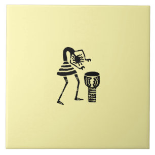 African Art Cute Silhouette Music Girl Tile