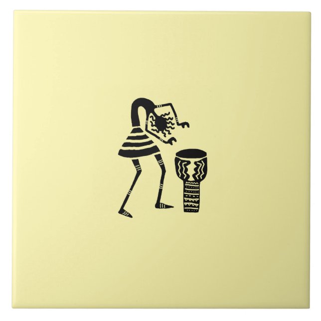 African Art Cute Silhouette Music Girl Tile (Front)