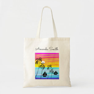 African Art Cute Tropical Sunset Sailing Tote Bag
