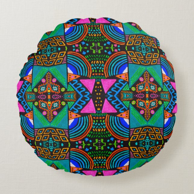 African art drawing. Seamless aztec pattern. Chero Round Cushion (Front)