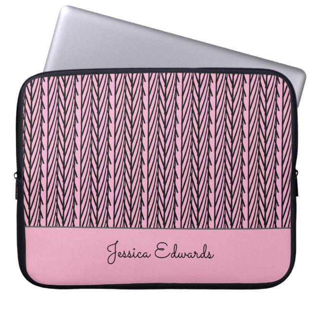 African Art, Magical Pattern Pink and Black Laptop Sleeve (Front)