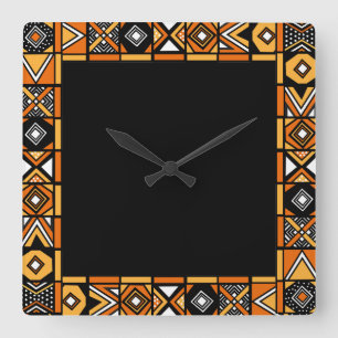 African art pattern square wall clock