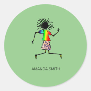 African Art, Personalised Happy Dancer Classic Round Sticker