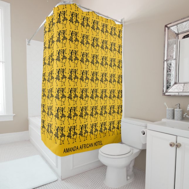 African Art, Silhouette Dancers Celebration Shower Curtain (In Situ)