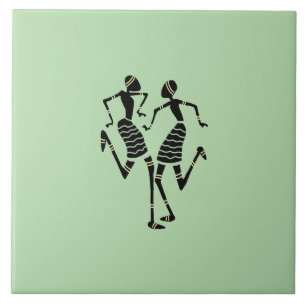 African Art Silhouette Dancers  Tile