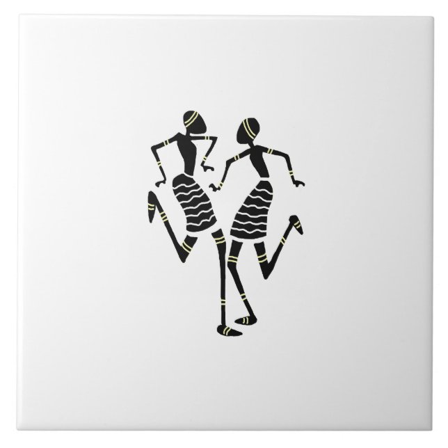 African Art Silhouette Dancers White Tile (Front)