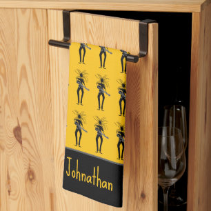 African Art, Silhouette Guitarists Tea Towel