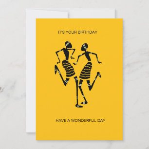 African Art Silhouette Joy Dance Orange Birthday Card