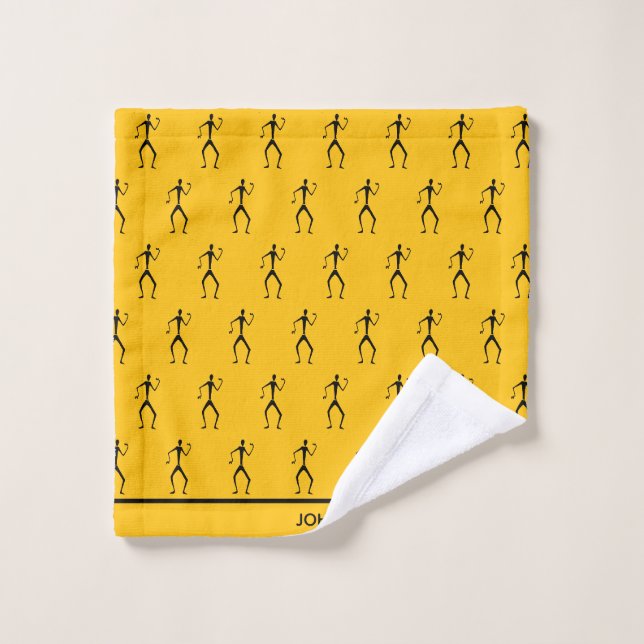 African Art, Stick Man Silhouette Dances Pattern Bath Towel Set (Wash Cloth)