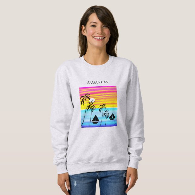  African Art, Tropical Summer Sunset Sailing  Sweatshirt (Front Full)