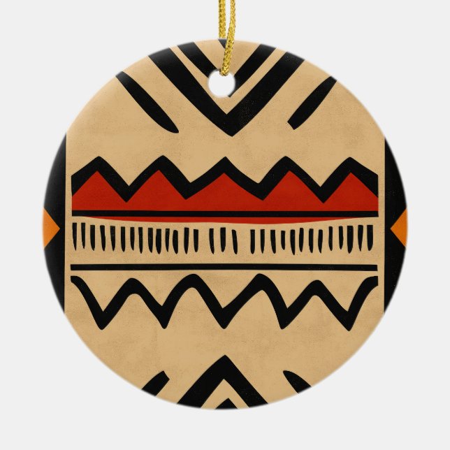 African background in warm colours ceramic tree decoration (Front)
