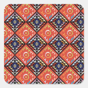 African Basket Weave Multi Pattern Square Sticker