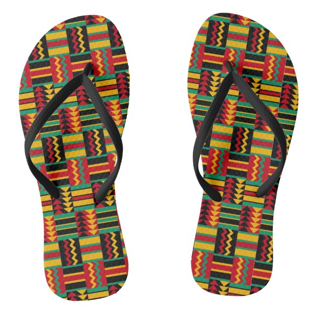 African Basket Weave Pride Red Yellow Green Black Jandals (Footbed)