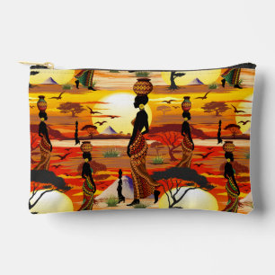 African Beautiful Woman Silhouette on African Suns Accessory Pouch
