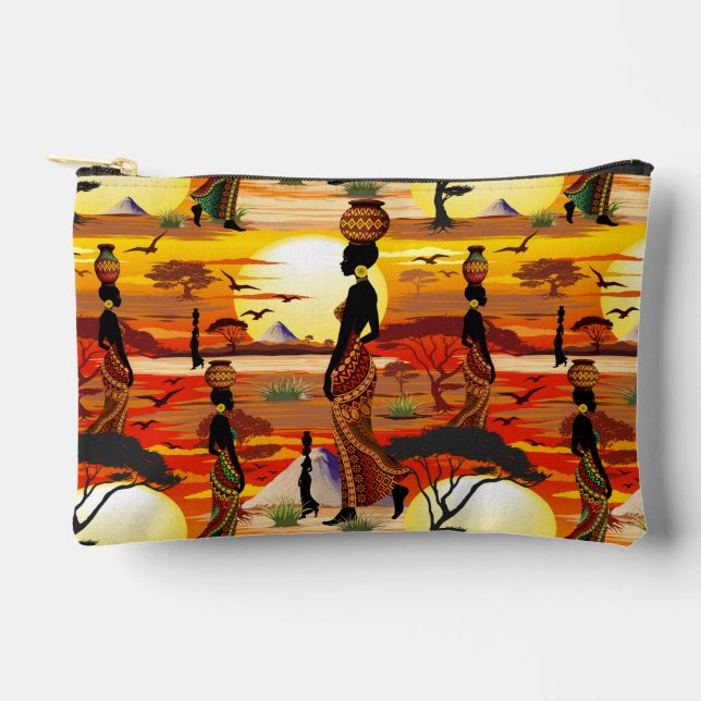African Beautiful Woman Silhouette on African Suns Accessory Pouch (Front)