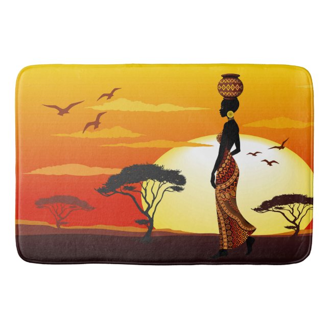 African Beautiful Woman Silhouette on African Suns Bath Mat (Front)