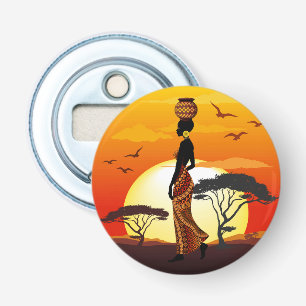 African Beautiful Woman Silhouette on African Suns Bottle Opener