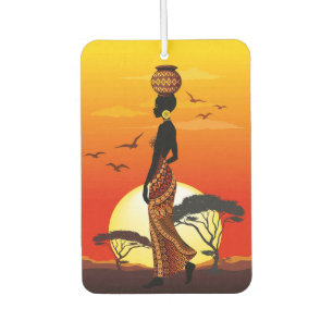 African Beautiful Woman Silhouette on African Suns Car Air Freshener