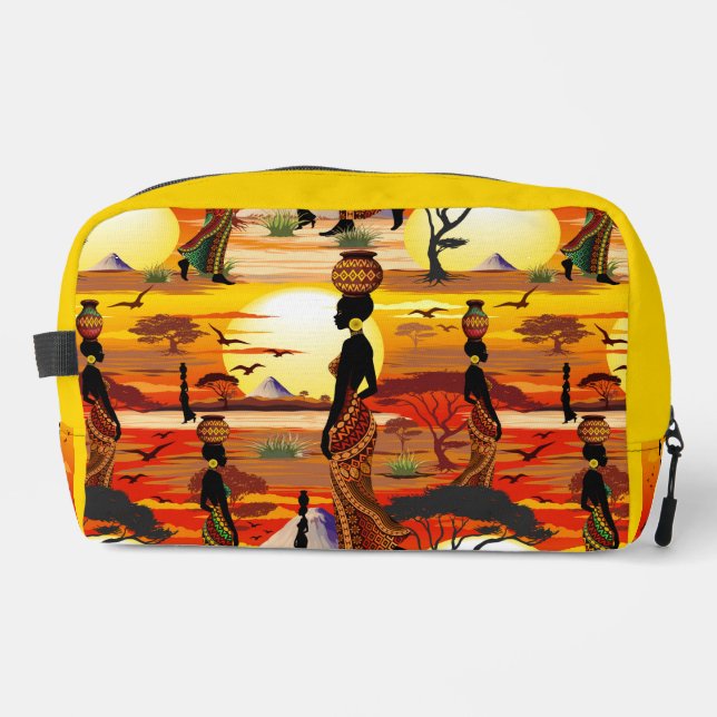 African Beautiful Woman Silhouette on African Suns Dopp Kit (Front)