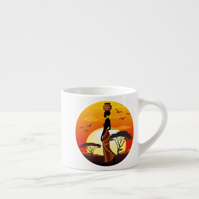 African Beautiful Woman Silhouette on African Suns Espresso Cup (Right)