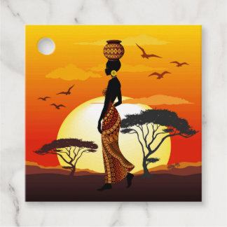 African Beautiful Woman Silhouette on African Suns Favour Tags