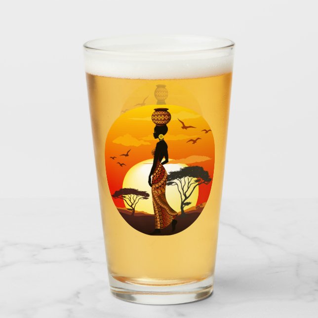 African Beautiful Woman Silhouette on African Suns Glass (Front Filled)