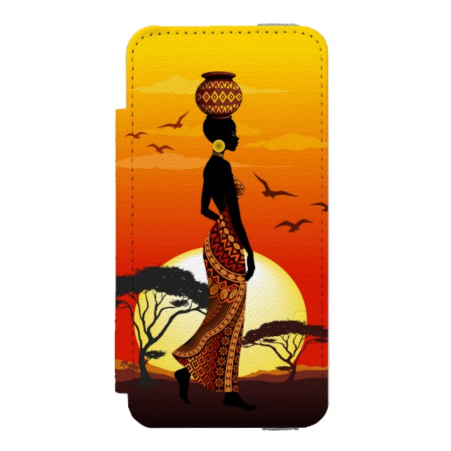 African Beautiful Woman Silhouette on African Suns Incipio iPhone Wallet Case (Folio Front)