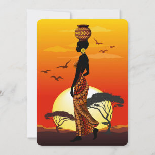 African Beautiful Woman Silhouette on African Suns Invitation