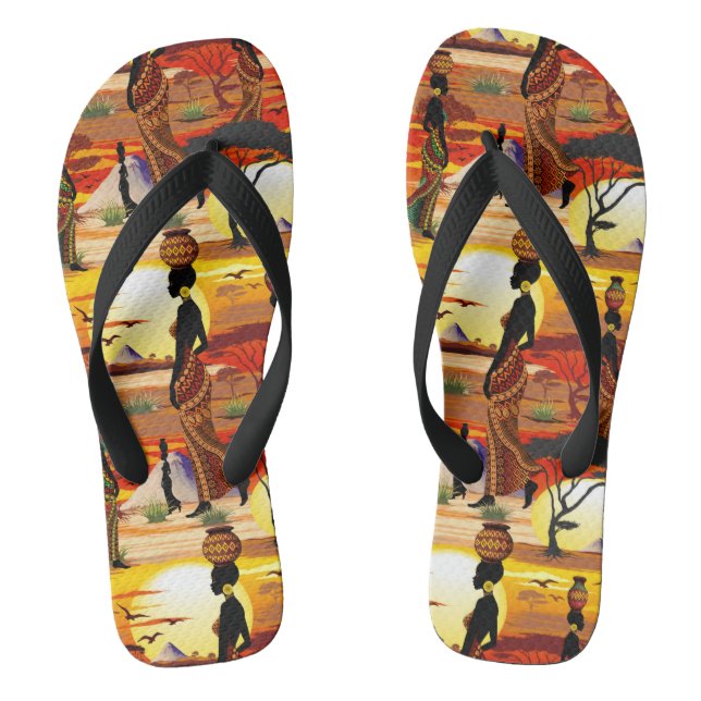 African Beautiful Woman Silhouette on African Suns Jandals (Footbed)