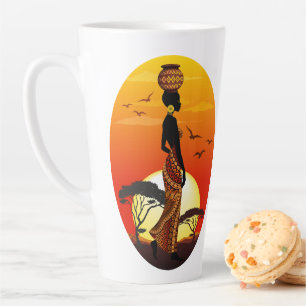 African Beautiful Woman Silhouette on African Suns Latte Mug